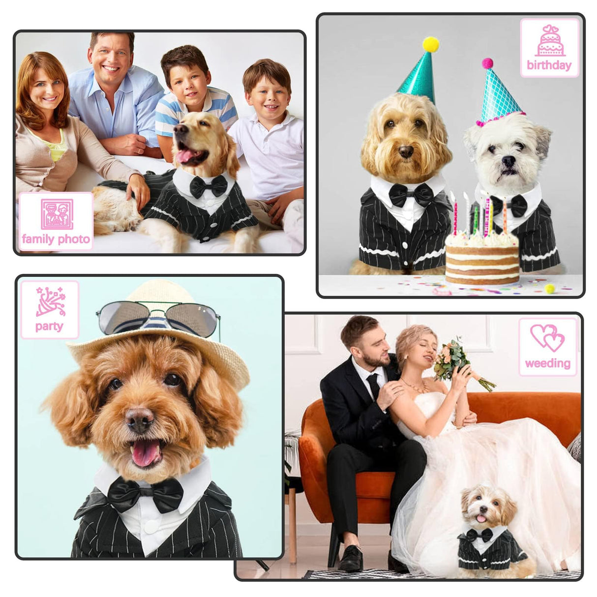 QBLEEV Dog Tuxedo Halloween Costume with Bow Tie, Formal Black Suit & Cat Wedding Outfit, Pet Prince Dress Clothes for Small Medium Large Dogs & Cats – Easy Fit for Party, Photoshoot, Holiday
