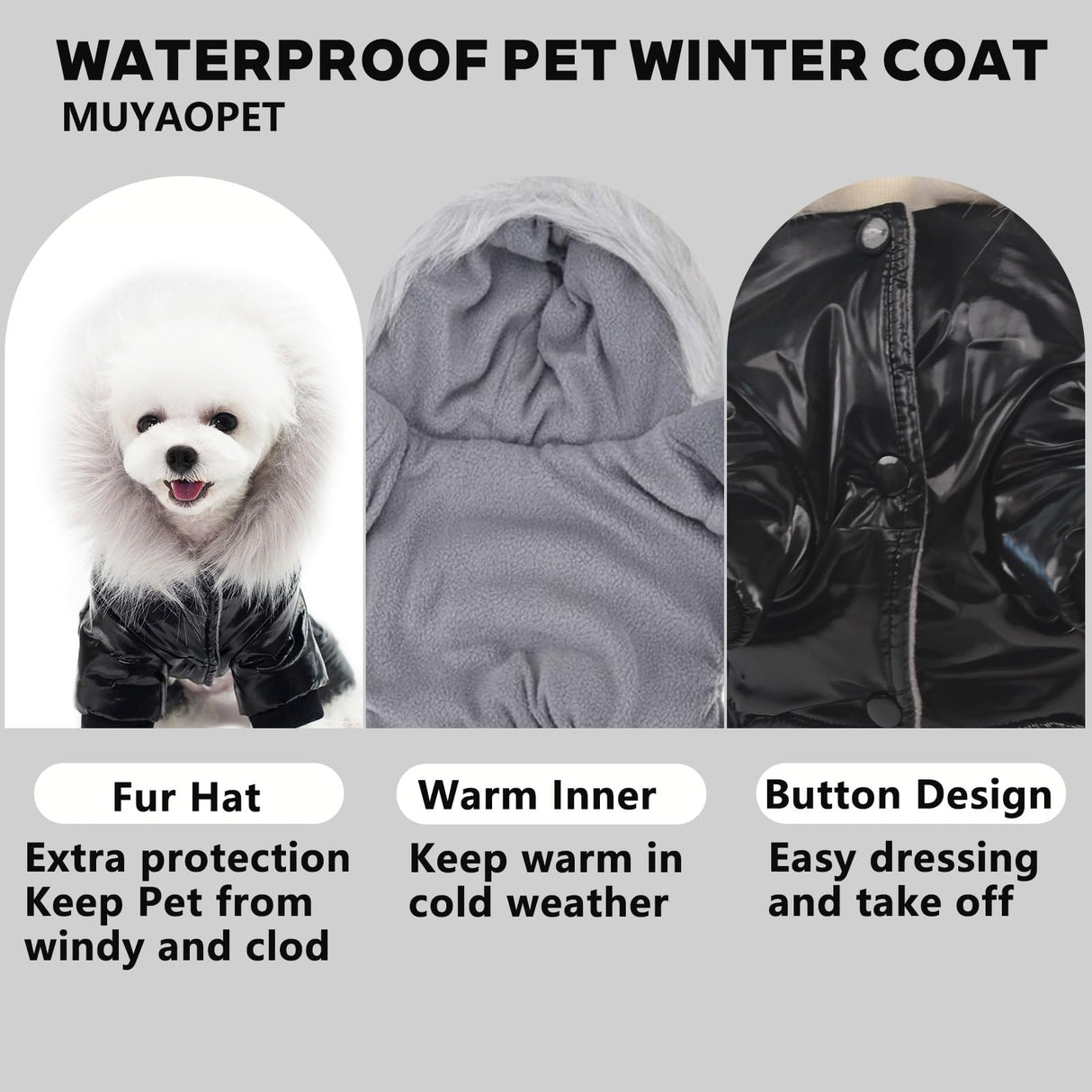 MUYAOPET Waterproof Pet Clothes for Dog Winter Warm Jacket Coat Dog Hooded Jumpsuit Snowsuit(XXL, Black)