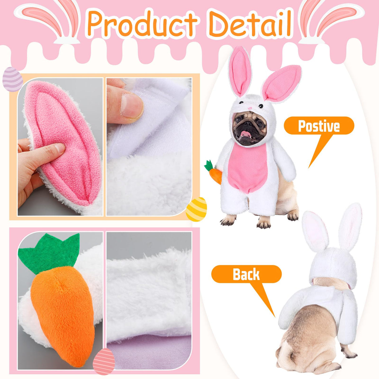 Huhumy Easter Dog Costume Easter Funny Walking Bunny Dog Outfit Fluffy Rabbit Hoodies Pet Clothes with Bunny Ears Arms and Trousers Sleeves(L)