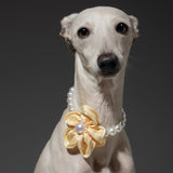 Elegant Pearl Flower Dog Necklace – Adjustable & Stylish for Weddings, Birthdays, and Parties (Yellow, L（18.5-20.5 inches）)
