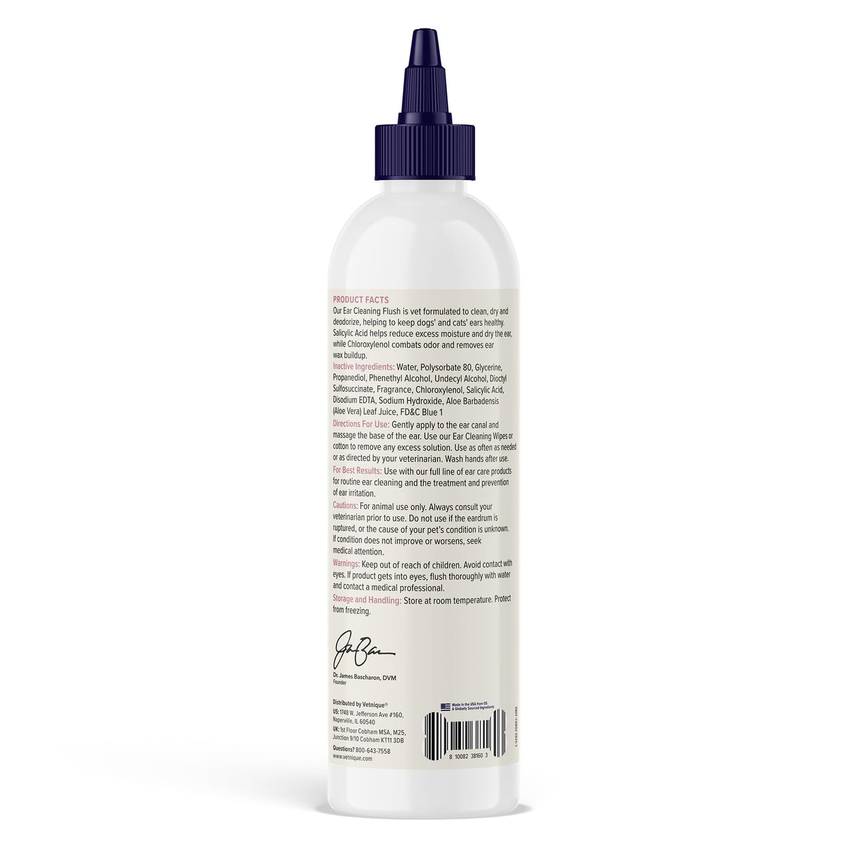 Vetnique Oticbliss Dog Ear Cleaner Flush with Odor Control, Dog Ear Cleaning Solution for Dirt and Wax with Soothing Aloe Dogs & Cats Flush - Vet Recommended for Itchy Ears (8oz, Flush)