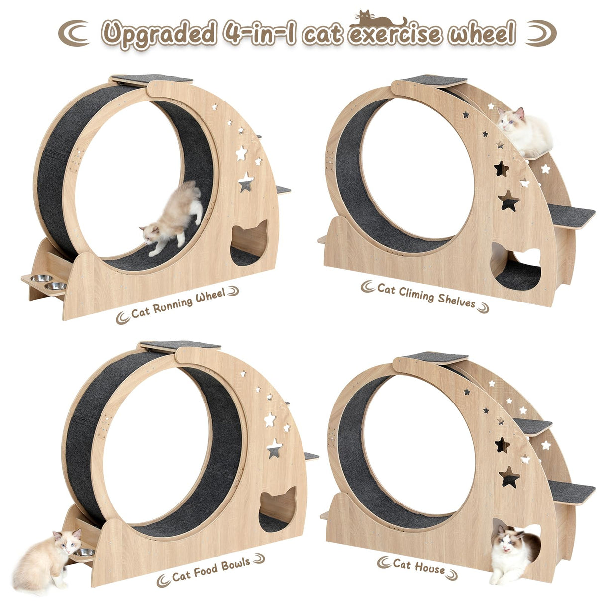 5-in-1 Cat Wheel,Cat Exercise Wheel,41.3" High Large Cat Wheels for Indoor Cats,Cat Treadmill Running Wheel for Indoor Cats with Silent Wheel,Cute Furniture Toys