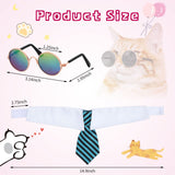 Weewooday 8 Pcs Pet Dog Cat Costume Cat Tie Collar Glasses for Small Dogs Round Metal Classic Retro Sunglasses Tie Pet Costume Tuxedo Necktie Collar Puppy Accessories Halloween Cosplay Party