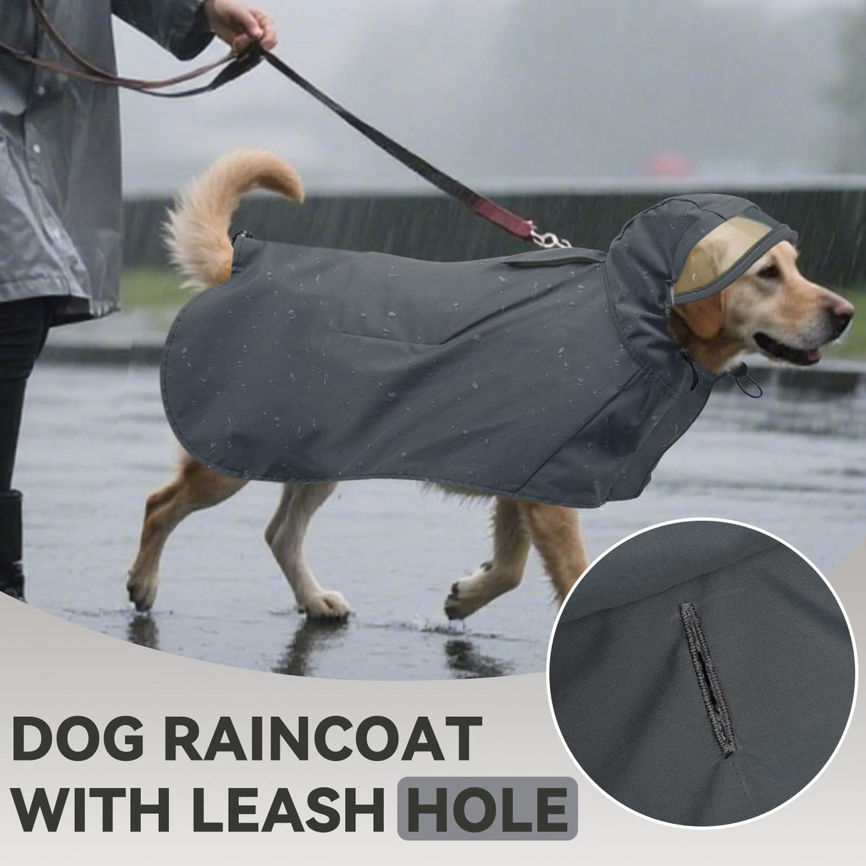 Dora Bridal Dog Raincoat for Large Dogs, Adjustable Clear Hooded Dog Rain Jacket, Waterproof Dogs Rain Coat Poncho with Reflective Strips for Labrador, Golden Retriever, German Shepherd, Grey,3XL