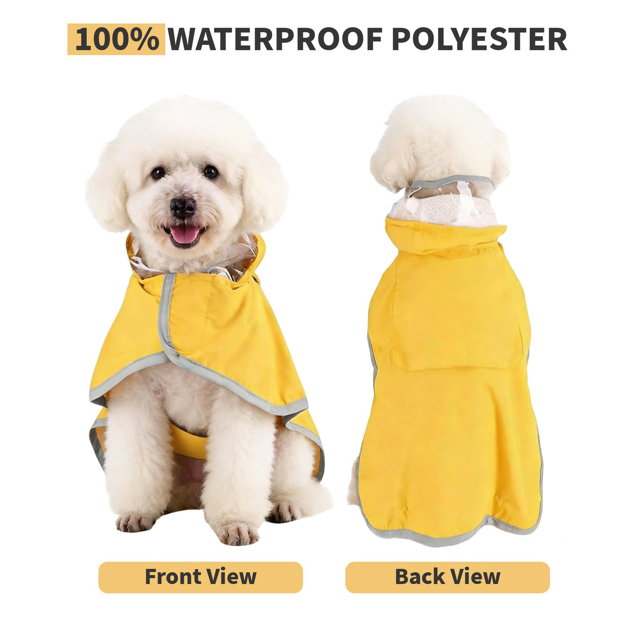 Dog Raincoat, Adjustable Dog Rain Jacket, Waterproof Dog Poncho, Clear Hooded Double Layer, Reflective Strip & Storage Pocket for Small Dogs (S)