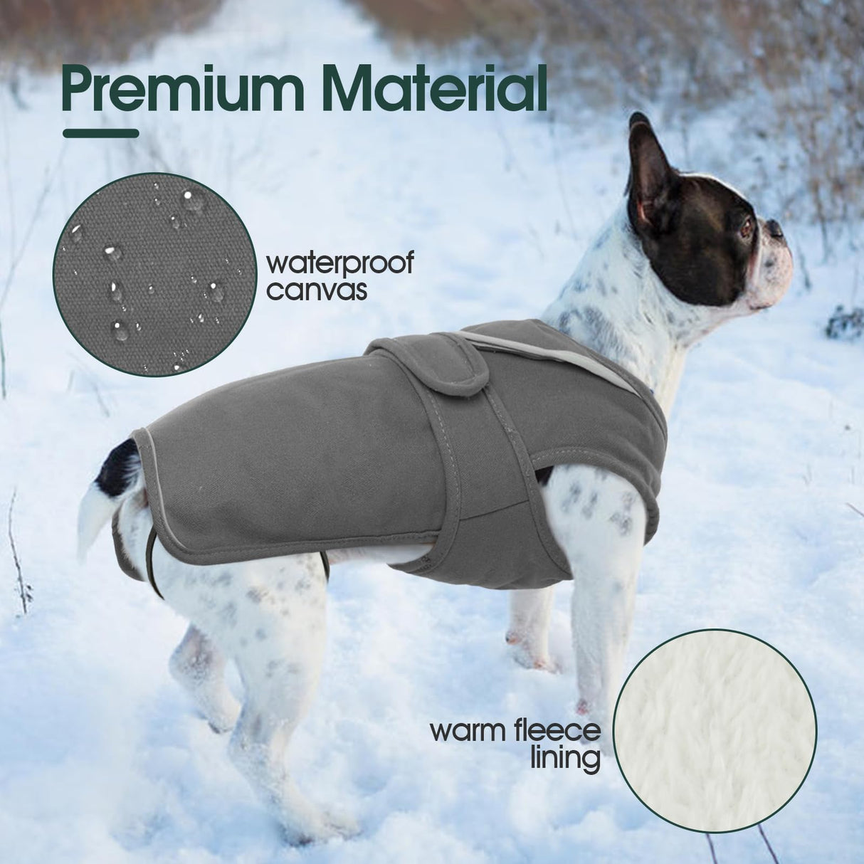 Kuoser Canvas Dog Coat, Warm Dog Jacket Reflective Fleece Pet Cold Weather Coat, Warm Doggie Clothes Waterproof Winter Vest with Zipper Leash Hole for Small Medium Large Dogs, Grey 3XL