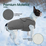 Kuoser Canvas Dog Coat, Warm Dog Jacket Reflective Fleece Pet Cold Weather Coat, Warm Doggie Clothes Waterproof Winter Vest with Zipper Leash Hole for Small Medium Large Dogs, Grey 3XL