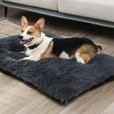 Dog Bed Plush Faux Fur Calming Pet Bed Washable Dog Crate Mat Anti Anxiety Self-Warming Dog Mats Cat Pad with Anti-Slip Backing for Large Small Medium Pet-20x15inch-Light Brown