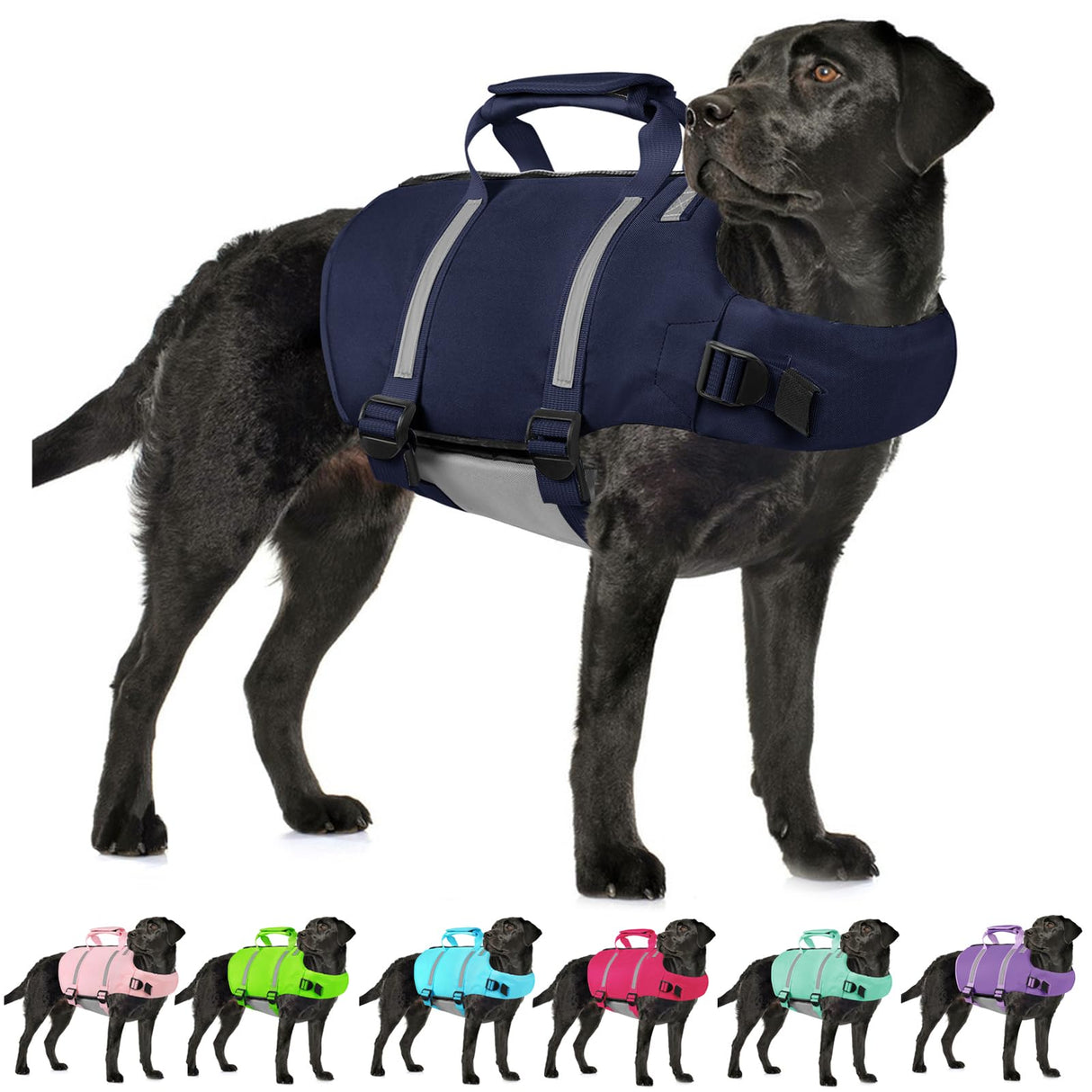 AOFITEE Dog Life Jacket, Dog Life Vest with Zipper and High Flotation, Reflective Dogs Swimming Vest, Adjustable High Buoyancy Pet Swimsuit Lifesaver for Small Medium and Large Dogs, L