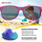 RIVBOS Kids Sunglasses Polarized UV Protection Flexible Rubber Glasses Shades with Strap for Boys Girls Pink
