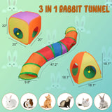 YUEPET Rabbit Tunnel and Cube Collapsible Tent Bunny Interactive Crinkle Tunnel Toys Small Animal Hideout with Play Ball for Dwarf Rabbit Bunny Guinea Pig (Rainbow)