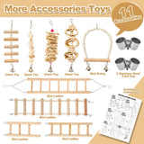 LIMIO Bird Playground - Natural Wood Parrot Playstand with Perches, Bird Play Gym & Accessories, Removable Tray & 4 Stainless Steel Cups