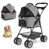 PETSITE 4 Wheels Pet Stroller, One-Click Foldable Dog Strollers for Small Dogs with Detachable Carrier, Breathable Mesh, Waterproof Cover, Storage Basket, Cup Holders, Ideal for Dogs Cats up to 33 lbs