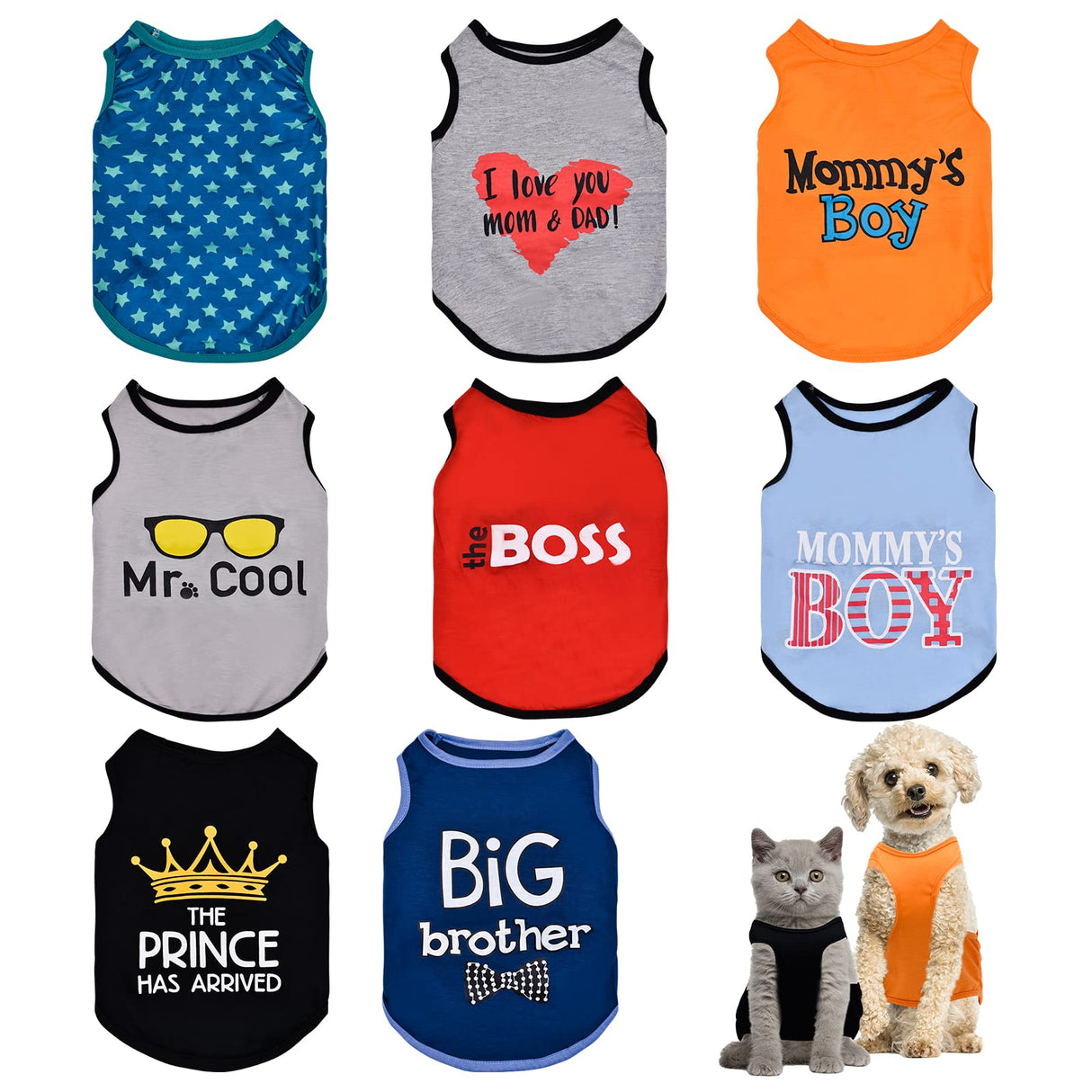 Wildox 8 Pcs Pet Shirts for Small Dogs Cats,Soft and Breathable Dog Printed Clothes with Cute Patten,Dog Sweatshirt Outfit for Chihuahuas Papillons Pomeranian (for Cool boy, Medium)