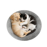 Enjoying Plush Cat Bed Mat Diameter 19.5" Round Pad with Pillow Around for Cats Dogs Relying/Curling Sleep Warm Dog Cushion for Crates, Antiskid Bottom, Large, Gray