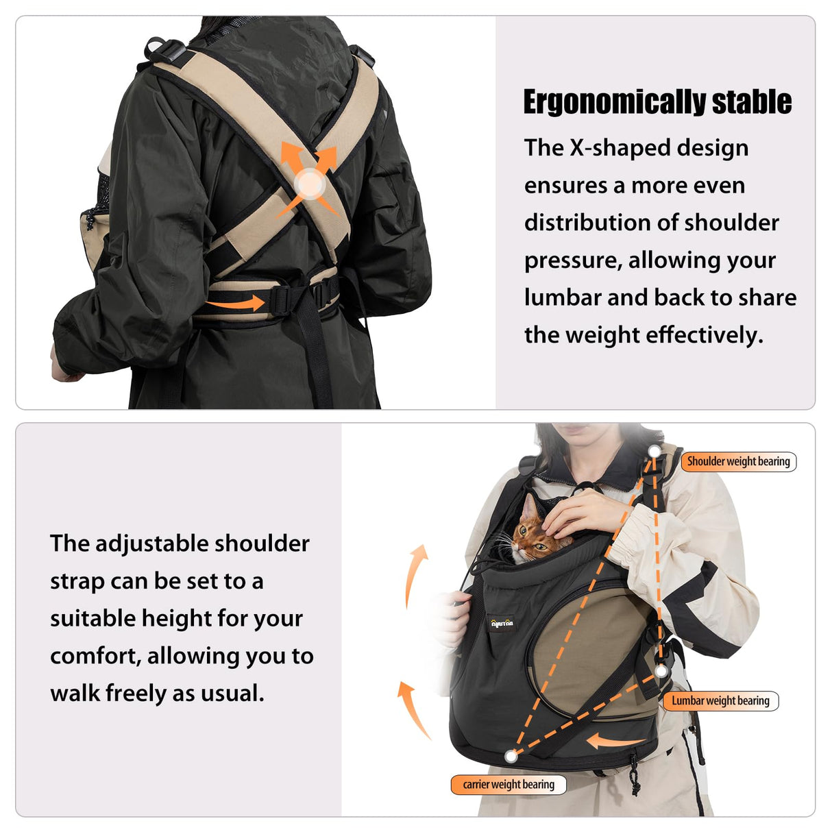 NATUYA Dog Front Carrier, Pet Carrier Front-Pack for Small Dog Puppy Cat, Travel Hiking Waterproof Lightweight Pet Bag, Padded Bottom Mat & Zip Pockets (Black)