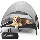 Veehoo Outdoor Dog Bed with Canopy, Cooling Elevated Pet Cot with Removable Shade, Non-Slip Feet, Raised Dog Cot for Large Dogs, Pet Tent Bed for Camping, Beach, XLarge, Black + Grey, CWC2411