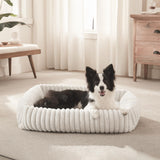 FURTIME Dog Bed Medium Size Dog, Washable Orthopedic Pet Bed with Removable Cover, Rectangle Soft Calming Sleeping Puppy Bed Durable Pet Cuddler with Anti-Slip Bottom, Cream, M Plus (30"x24"x8")