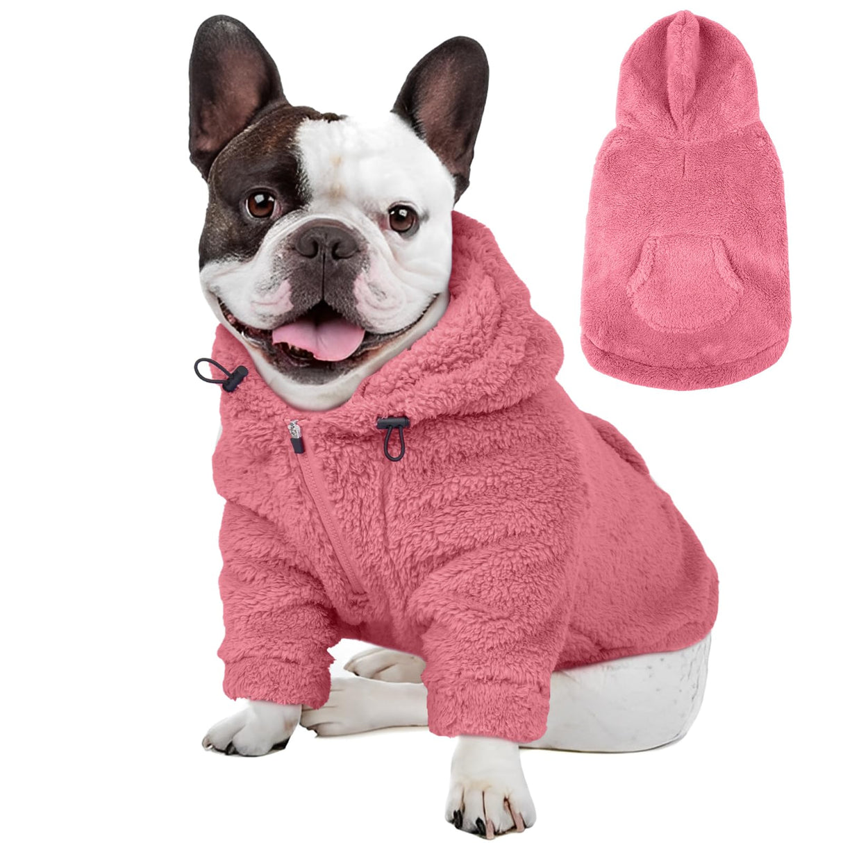 IDOMIK Fuzzy Dog Sweater with Adjustable Hood, Warm Fleece Dog Sweater Hoodie with Harness Hole & Pocket, Pullover Sweaters for Medium Dogs, Fuzzy Hooded Sweatshirt for Fall Winter Christmas,Pink,M