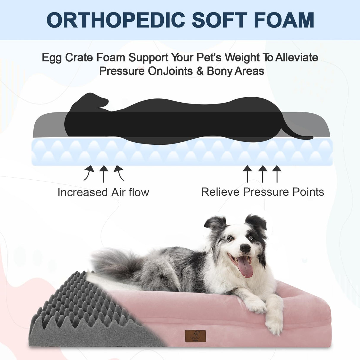 Yiruka Jumbo Dog Bed for Extra Large Dogs, Washable Orthopedic Dog Bed with 4-Sides Removable Bolster, Waterproof Non-Slip Egg-Crate Foam Pet Couch Sofa, Pink