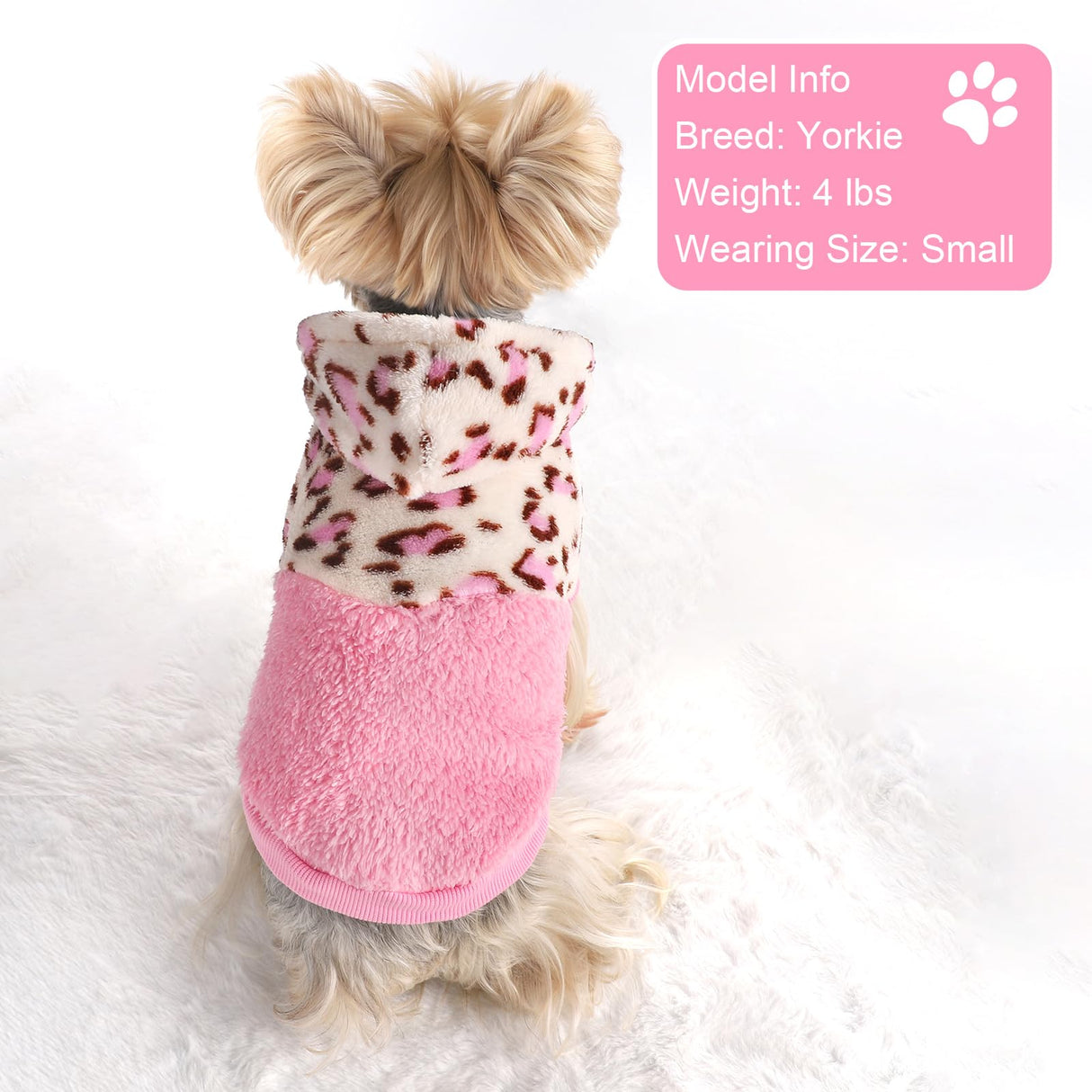 Yikeyo Dog Sweaters for Small Dogs, Winter Dogs Hoodies Boy Girl, Warm Fleece Clothes for Teacup Chihuahua Yorkie, Pet Apparel Outfit,Pink Leopard,XXS