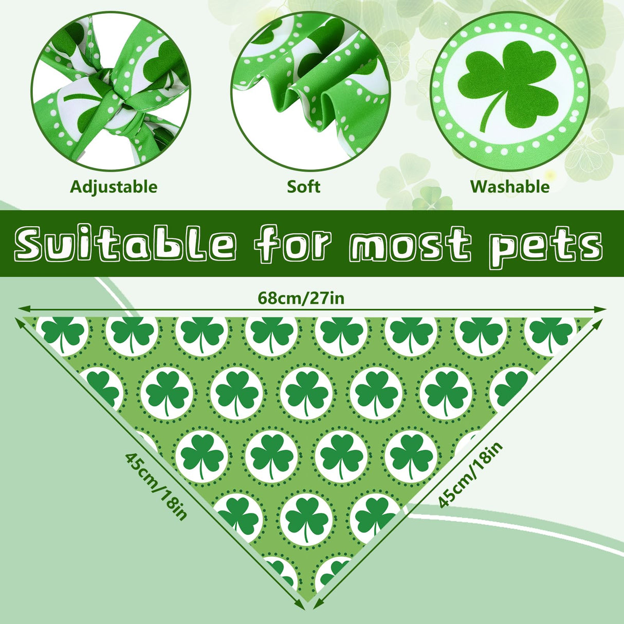 Whaline 36Pcs St. Patrick's Day Dog Bandana Triangle Pet Scarf Adjustable Puppy Neckerchief Green Shamrock Clover Plaid Dog Bib for Irish Holiday Medium Large Cat Costume Accessories