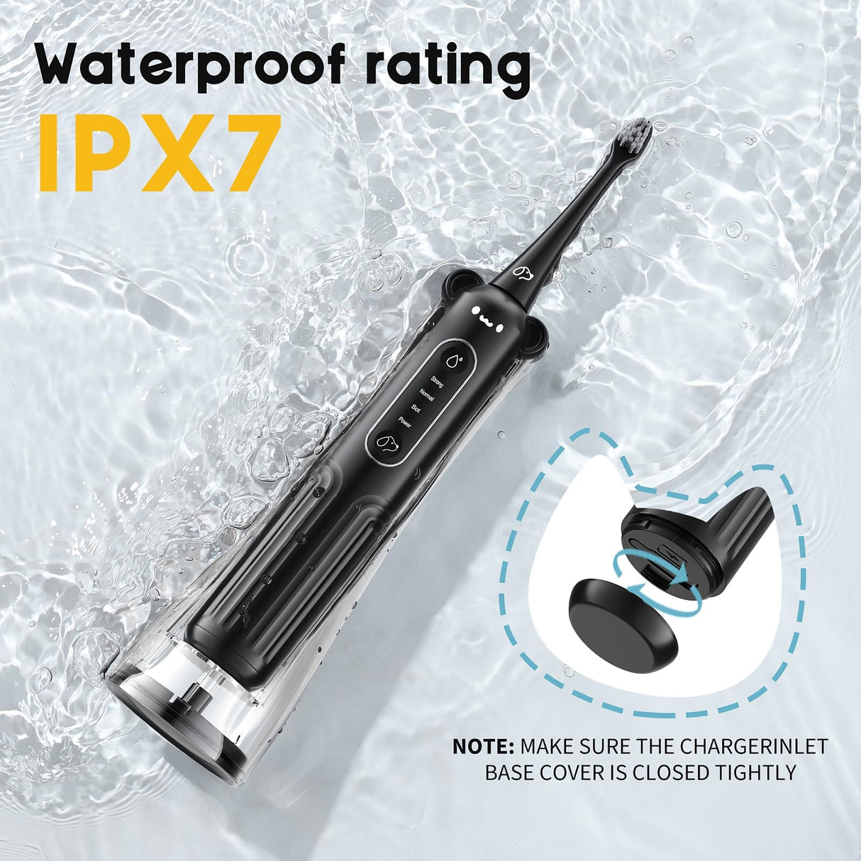 Dog Tooth Brushing Kit, 3-in-1 Dog Electric Toothbrush with Water Flosser, Dog Teeth Cleaning Tools with 3 Modes, Deep Cleaning Kit for Dogs and Cats, IPX7, 1100mAh Battery, Black