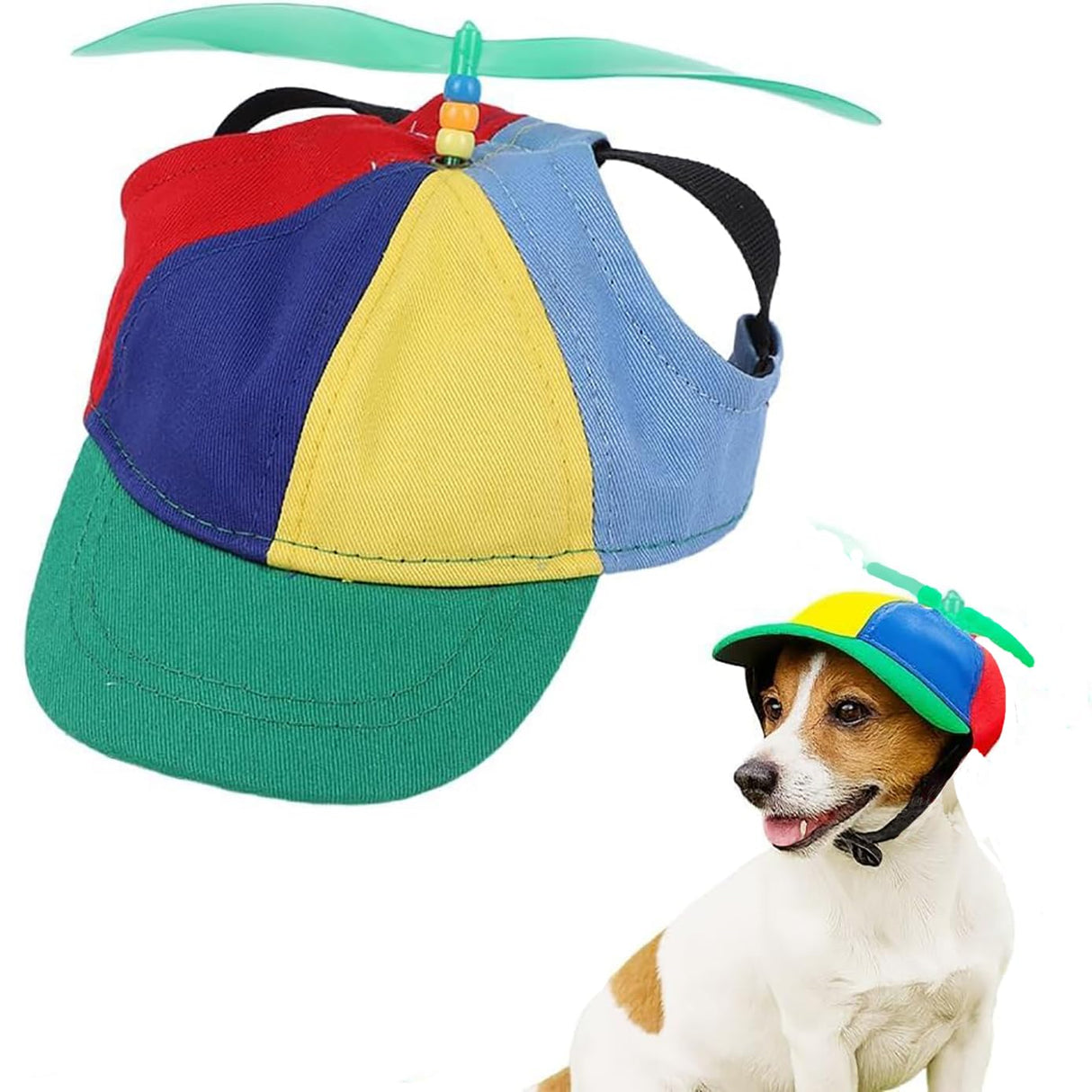 Funny Pet Baseball Hat with Propeller, Cute Adjustable Sun Protection Rainbow Helicopter Hat for Dog & Cat
