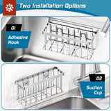 Sponge Holder for Kitchen Sink,Sink Caddy Organizer with Suction Cups/Adhesive Strips,Dish Sponge Holder Design for Sponges,Scrubber,Stoppers-Silver