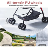 4 Wheels Pink Foldable Pet Stroller with Storage Basket, Cup Holder & Breathable Mesh for Small/Medium Dogs and Cats