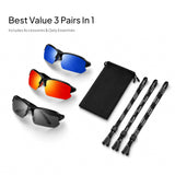 XVXV 3 Pack Polarized Sports Sunglasses for Men, UV Protection Half Frame Sunglasses Comfortable for Running Cycling Driving