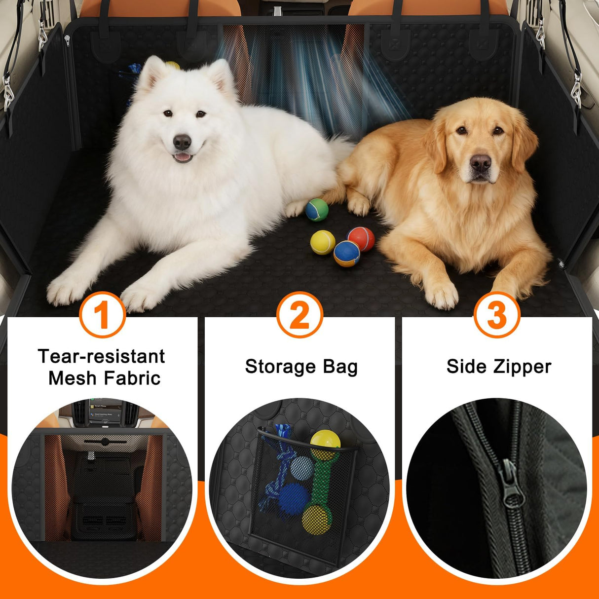 PAWYAGE Back Seat Extender for Dogs with Hard Bottom & Mesh Window, Waterproof Dog Car Seat Cover for Back Seat, Cat-Scratch Resistant Fabric, Extra Comfortable Dog Hammock for Car SUV and Trucks