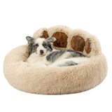 Jiupety Paw Shape Calming Pet Bed, Medium Plush Faux Fur Donut Bed for Dogs & Cats, Machine Washable, Non-Slip Bottom, Extra Large Size (32"×32"×10"), Camel