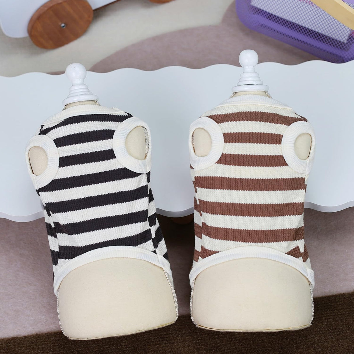2PCS Striped Dog T-Shirt with D-Ring – Soft Waffle Fabric Pet Tee with Cute Bear Patch, Breathable & Lightweight Dog Outfit for Small & Medium Dogs – Stylish Everyday Wear(2PCS A,S)