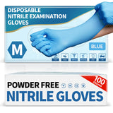Powder-Free Nitrile Exam Gloves, 4.5 Mil, 100 Pcs Blue Disposable Latex-Free Food-Safe Medical Cleaning Cooking Gloves (Medium)