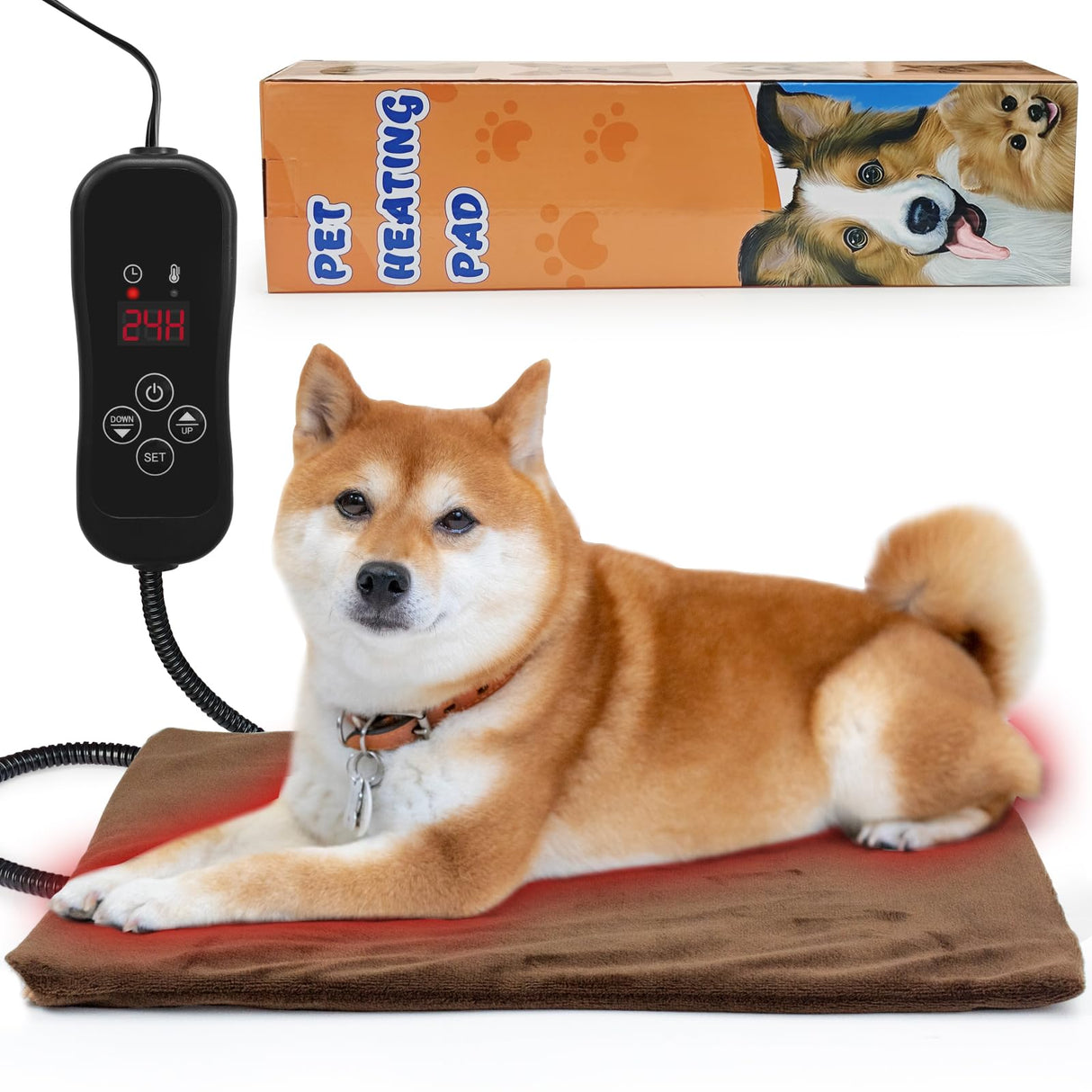 NAMOTEK Pet Heating Pad Adjustable Temperature with Timer, Waterproof Heated Mat with Chew Resistant Cord, Auto Power-Off Electric Indoor Pet Heat Pad for Dogs and Cats