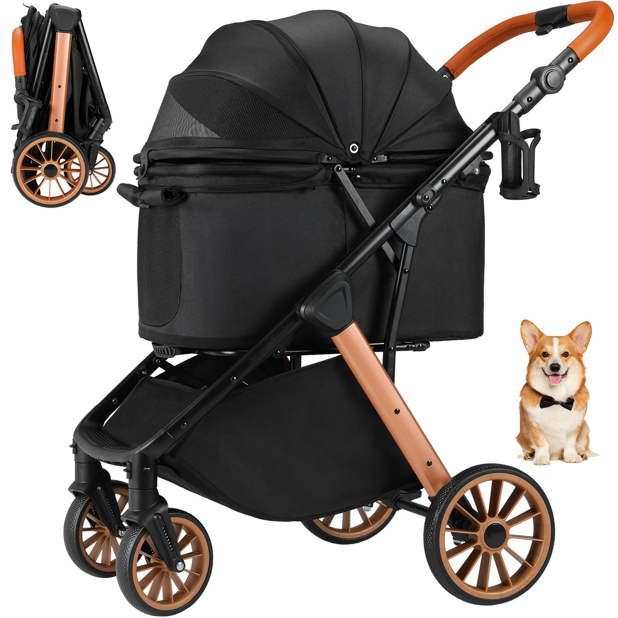MAMIZO Pet Stroller for Medium Dogs Cats Up to 55 lbs, All-Terrain 3-in-1 Dog Stroller with Detachable Carrier, Rubber Wheels, One-Click Folding, Storage Basket & Cup Holder, for Senior Dogs & Cats