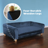 CRITTER SITTERS 42-in. Elegant Navy Faux-Velvet Rectangular Dog Sofa for Medium and Large Dogs, Elevated Plush Dog Couch