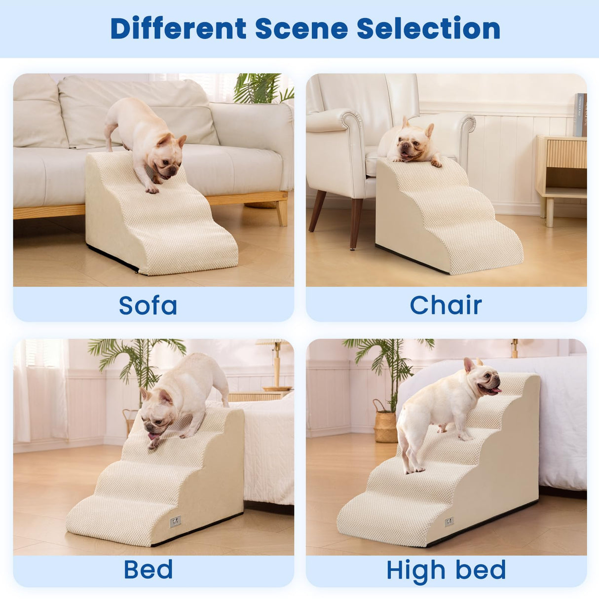 Airpanda Dog Steps for Bed, 4 Step Pet Stairs for Small and Medium Dogs, Non-Slip Dog Ramp with Washable Cover, High-Density Support Foam for Easy Climbing,Beige