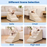Airpanda Dog Steps for Bed, 4 Step Pet Stairs for Small and Medium Dogs, Non-Slip Dog Ramp with Washable Cover, High-Density Support Foam for Easy Climbing,Beige