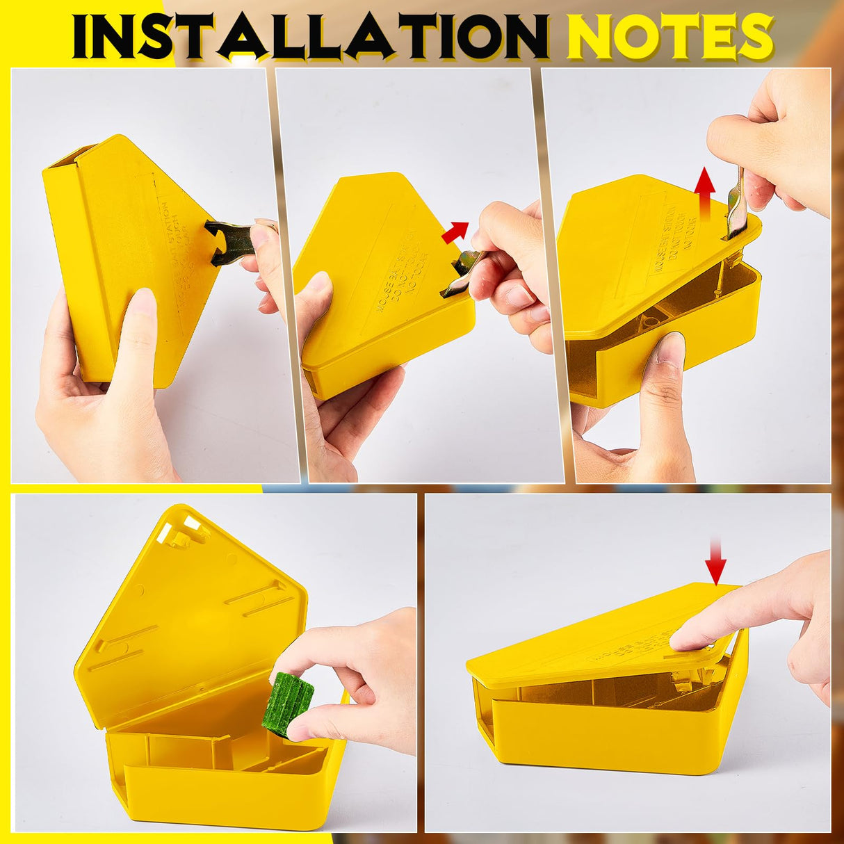 Qualirey 36 Pcs Mice Station with Keys Mouse Bait Stations Waterproof Mice Stations Outdoor Mice Traps Bait Boxes for Mice Indoor Outdoor, Bait Not Included, Suitable for Small Mice (Yellow)