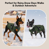 Queenmore Winter Dog Jackets for Large Dogs XXL, Waterproof Winter Coat for Extra Large Pitbull Danes, Warm Puffer Snow Jacket for Cold Weather - Fleece Lining Hook & Loop Closure Reflective, Green