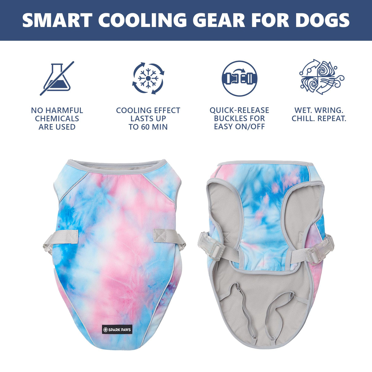 Spark Paws Dog Cooling Vest - SPF 50 UV Sun Protection - Summer Heat Relief Gear for Dogs, Lightweight, Evaporative Cooling - Dog Anxiety Relief Vest During Hot Days - Snowcone, Medium