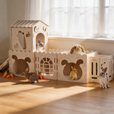 Extra Large Rabbit House, Wooden Bunny Castles with 4 Houses and Hay Feeder, Indoor Guinea Pig Castles Multistory Climbing Tower, Sturdy Wooden Bunny Cage Indoor, Small Animal Pet Rabbit Habitat