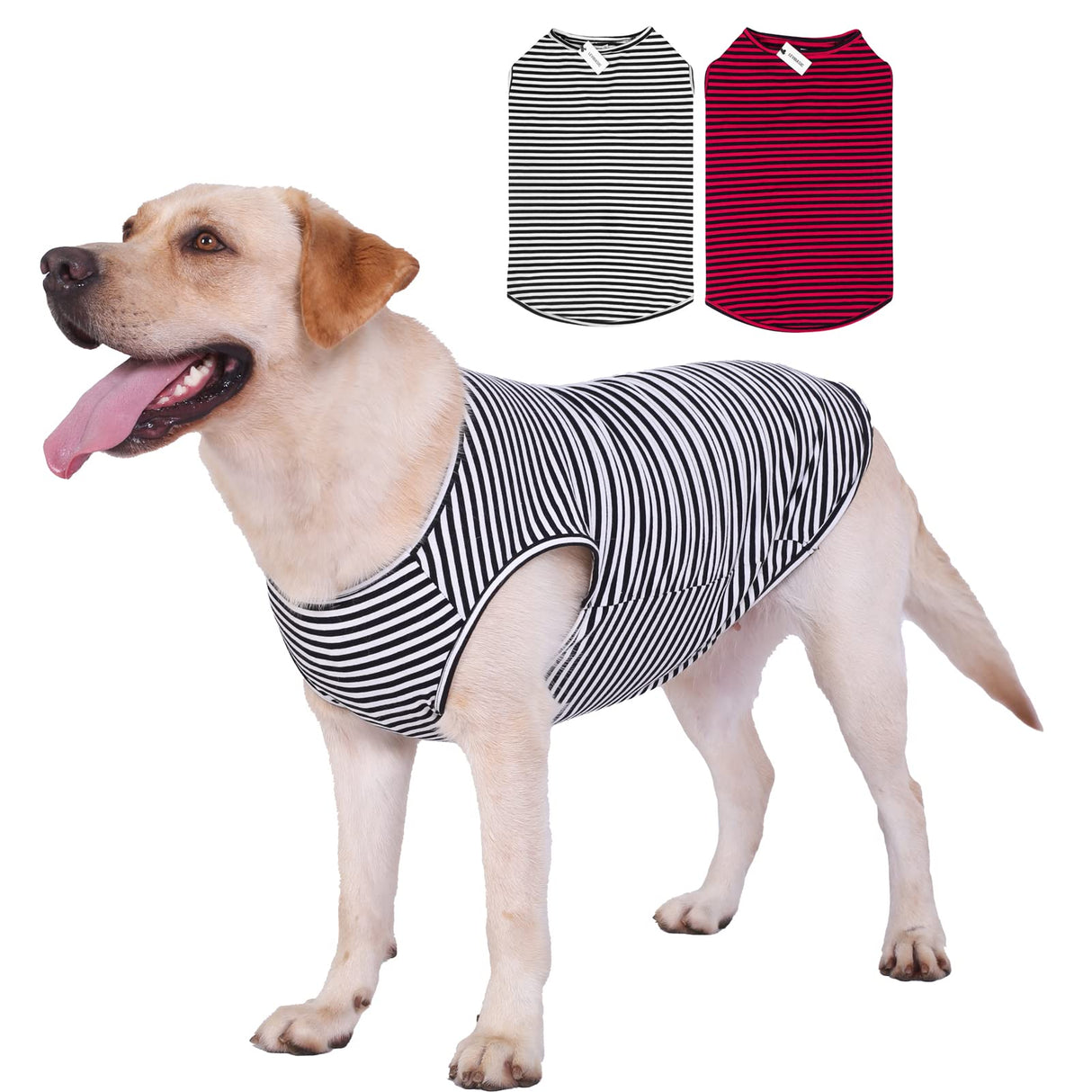 Dog Shirts Cotton Striped T-Shirts, Breathable Basic Vest for Puppy and Cat, Super Soft Stretchable Doggy Tee Tank Top Sleeveless, Fashion & Cute Color for Boys and Girls (XXXL, Black+Red)