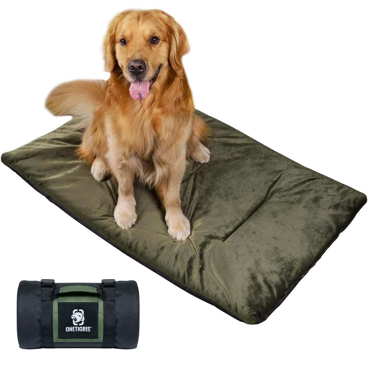 ONETIGRIS Travel Dog Bed - Portable, Washable, Waterproof Anti-Slip Dog Camping Bed, 3.6ft by 2.2ft Outdoor Indoor Bed Mat Cushioned Plush Warm Puppy Mattresses