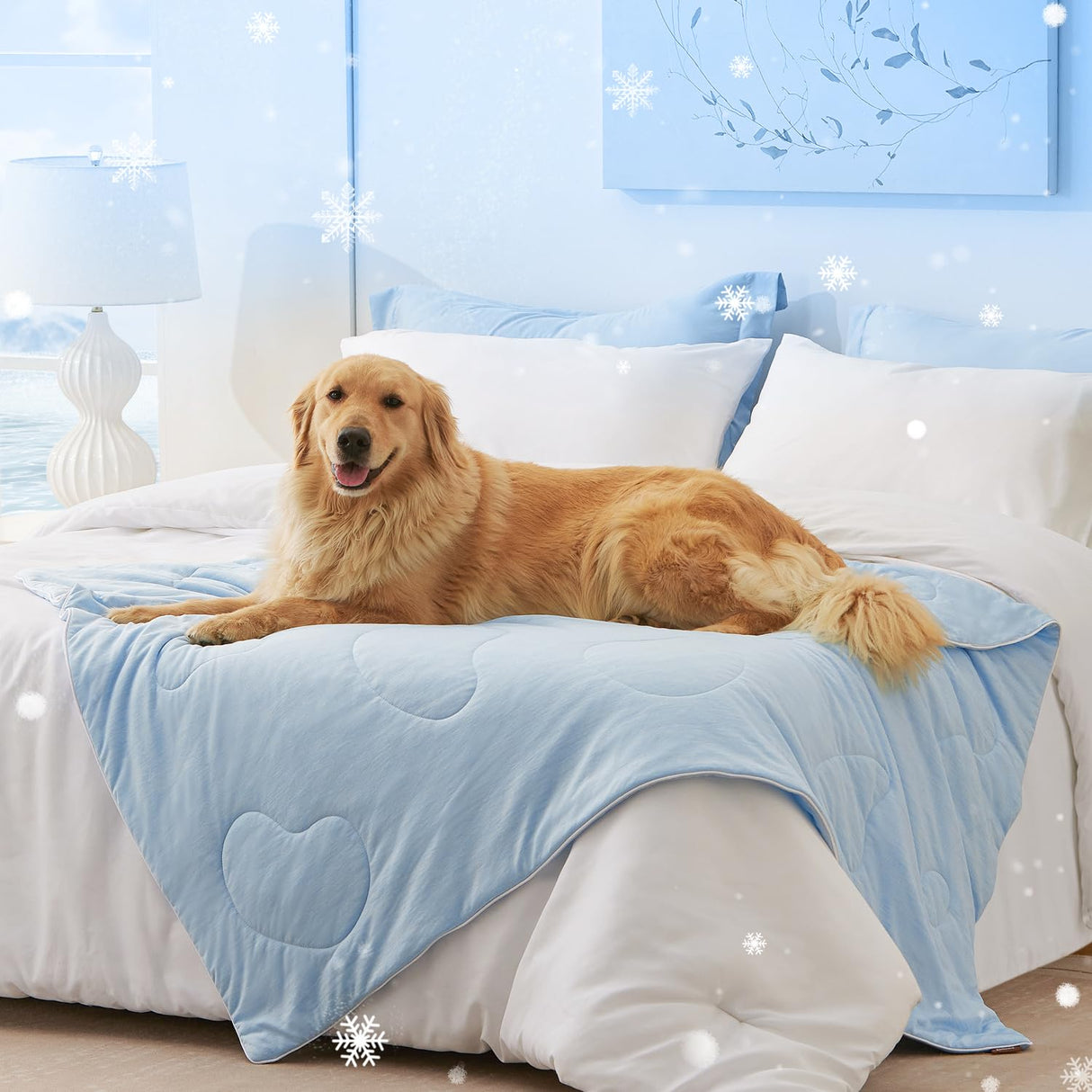 ZOMISIA Cooling Blanket for Large Dogs - High Q-MAX 0.4+ Cold Washable Pet Blanket, Travel Soft Dog Summer Essentials, Blue, 40"x50"