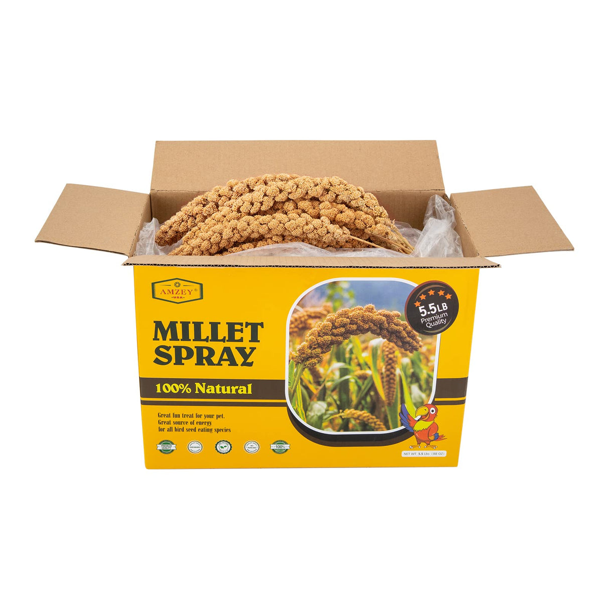 Amzey 5.5LB Spray Millet for Parakeets, 100% Natural Sun-Dried Healthy Bird Treat, Non-GMO High Protein Fresh Millet Spray for Parrots, Cockatiel, Finches & Lovebirds
