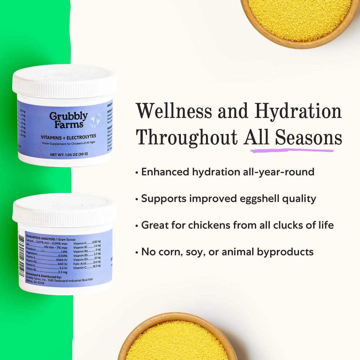 Grubbly Farms Vitamins + Electrolytes Water Supplement for Chickens (30 Day)