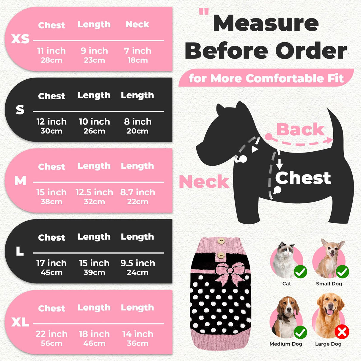 PETCARE Cute Dot Dog Sweater for Small Medium Dogs Girl with Purple Bowtie Knitted Warm Fall Winter Puppy Clothes Cat Sweaters for Cats Only Dachshund Chihuahua Yorkie Dog Outfits Vest Jumper